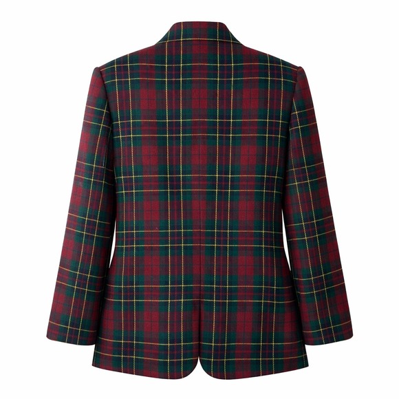 Sag Harbor Womens Red Green Plaid Wool Blend Blazer Jacket Size 12 Style 3629 - Picture 2 of 11